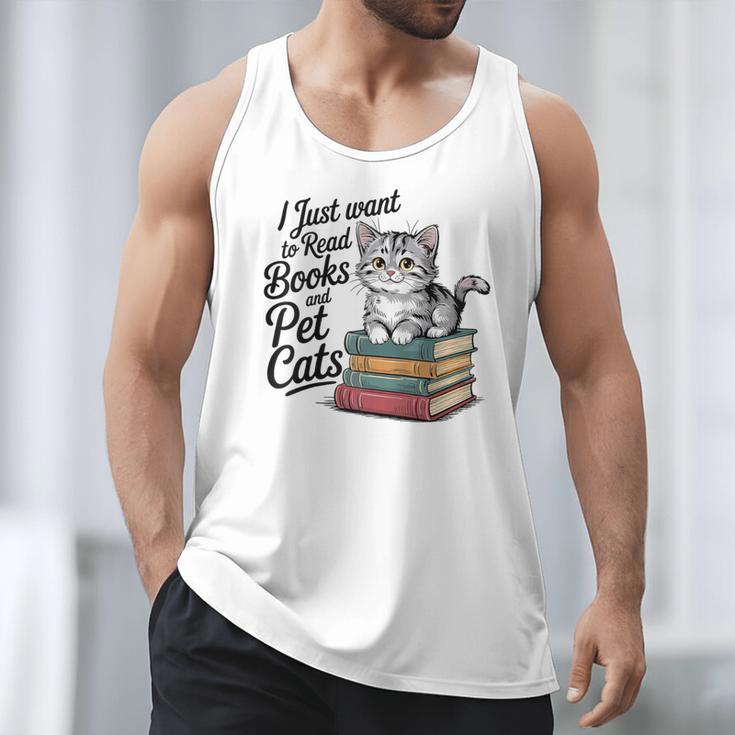 Vintage I Just Want To Read Books And Pet Cats Cat Raglan Baseball Tee Men Tank Top