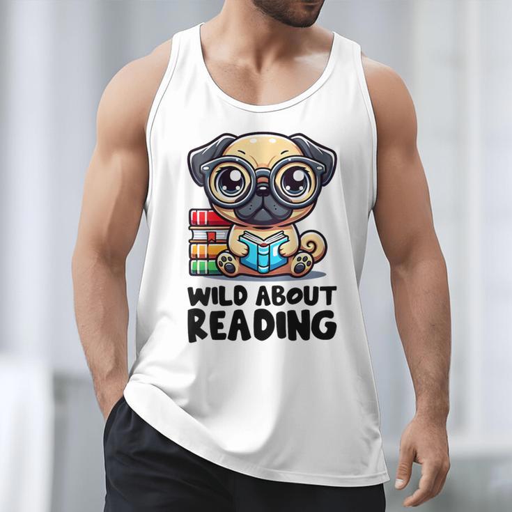 Wild About Reading Book Lover Pug Dog Men Tank Top Wild About Reading Book Lover Pug Dog Men Tank Top