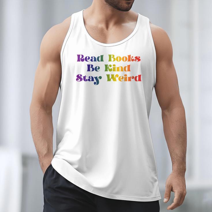 Women's Read Books Be Kind Stay Weird Book Lover Rainbow Men Tank Top