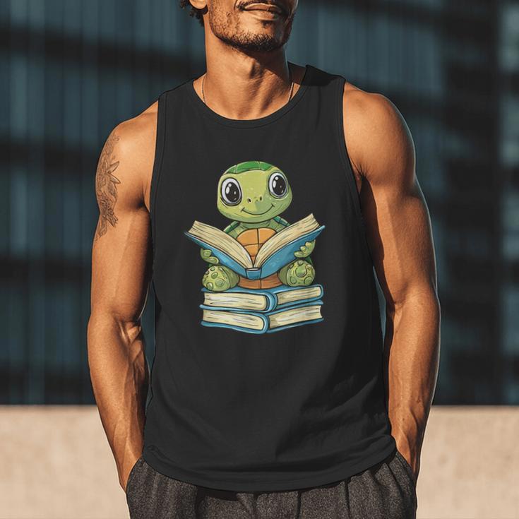 Adorable Turtle Reading Books Men Tank Top