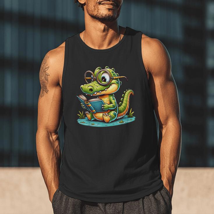 Alligator Reading a Book Animal Men Tank Top