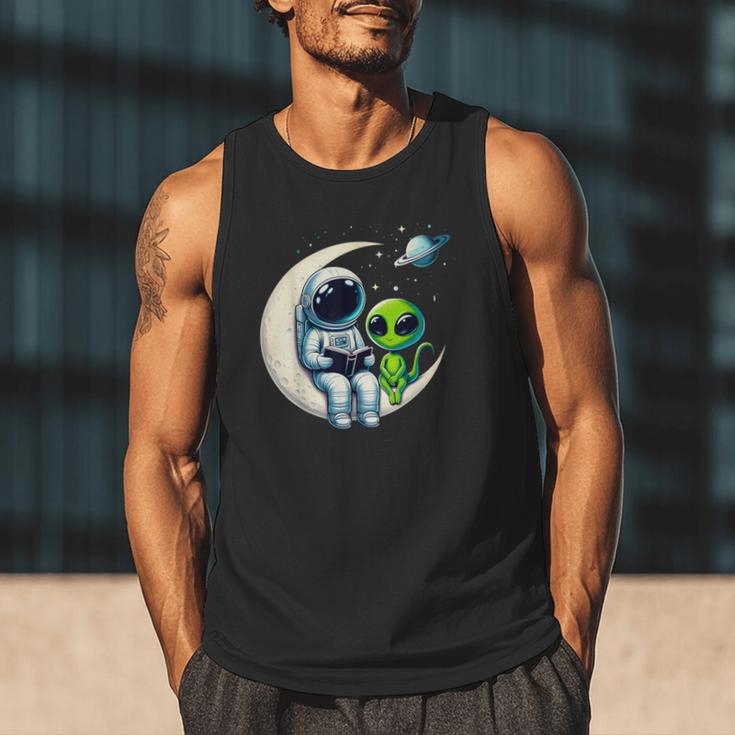 Astronaut Reading Book To Alien Shirt Moon Space Lover Kids Men Tank Top