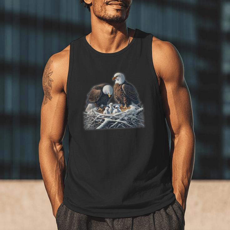 Bald Eagle Dad Mom Three Eaglet Chicks Babies In The Nest Men Tank Top