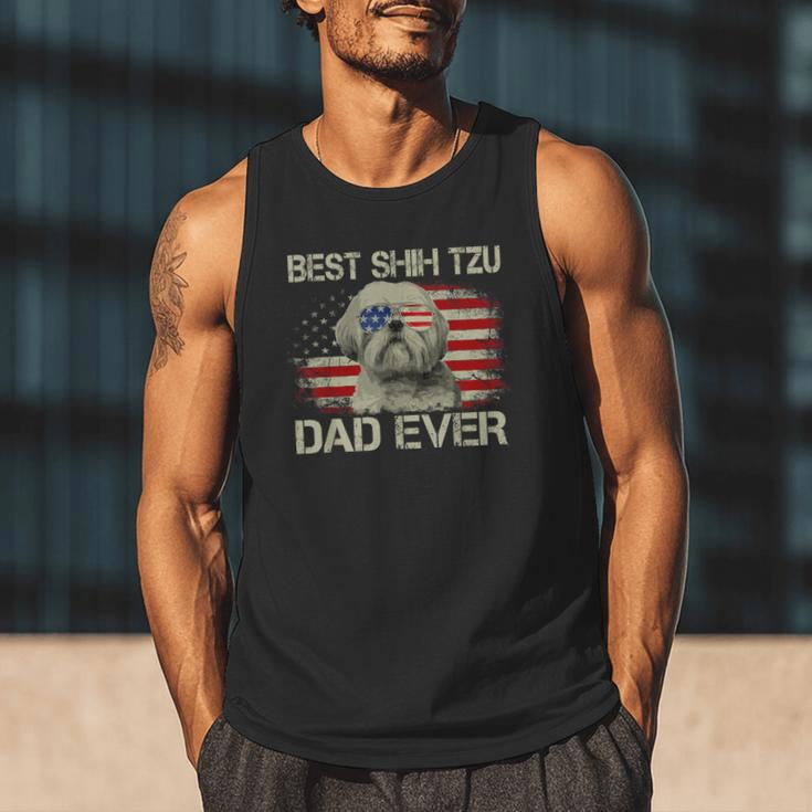 Best Shih Tzu Dad Ever Tshirt Dog Lover American Flag Men Tank Top