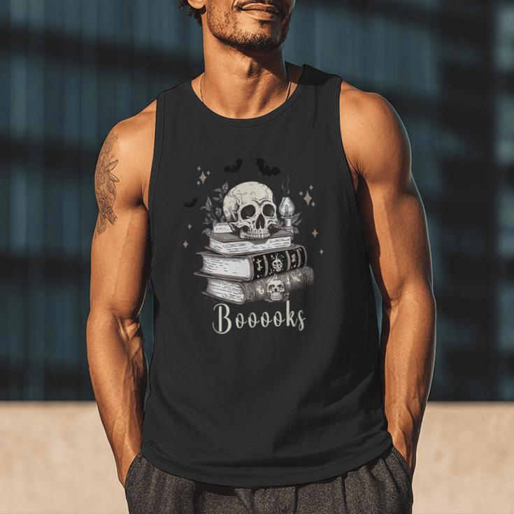 Boo Skeleton Skull Books Halloween Women School Teacher Kid Men Tank Top