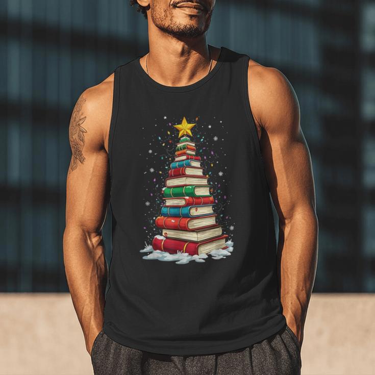 Book Christmas Tree Book Lover Teacher Librarian Men Tank Top