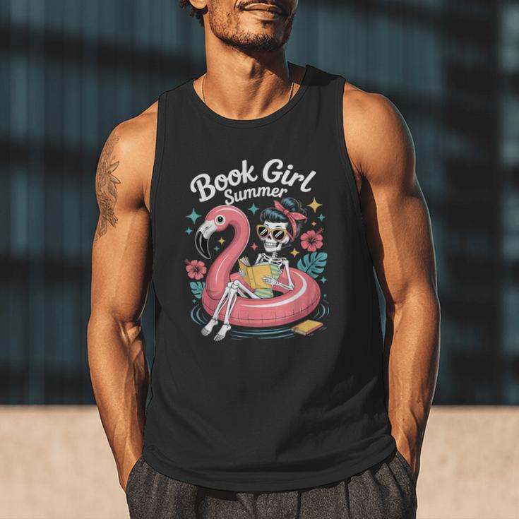 Book Girl Summer Skeleton Reading Books Lovers Beach Men Tank Top
