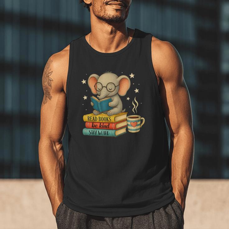 Book Lover Elephant Reading Books Library Read Books Be Kind Men Tank Top