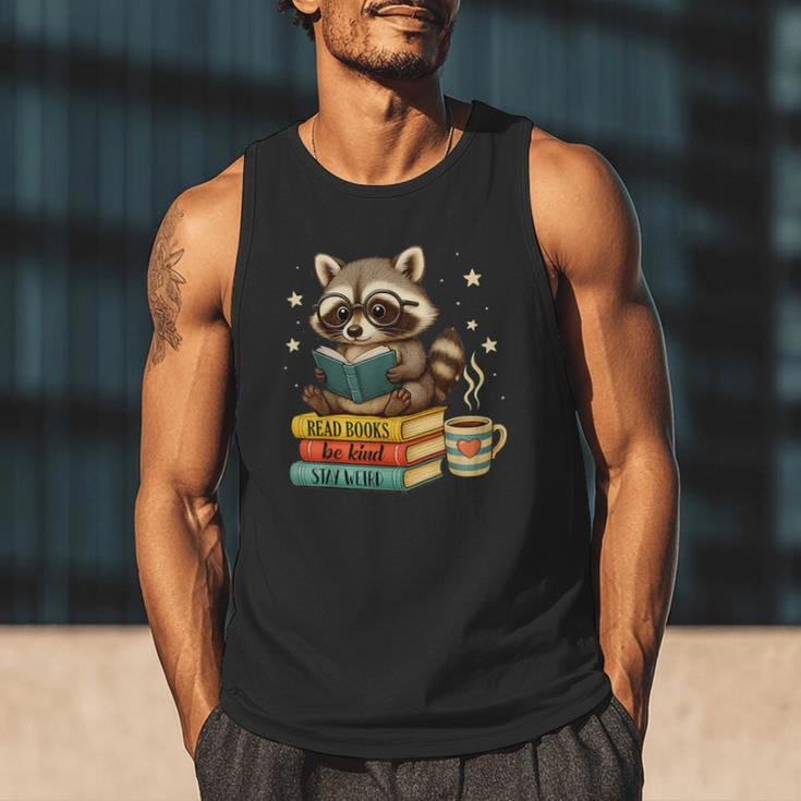 Book Lover Racoon Reading Bookish Library Read Books Be Kind Men Tank Top