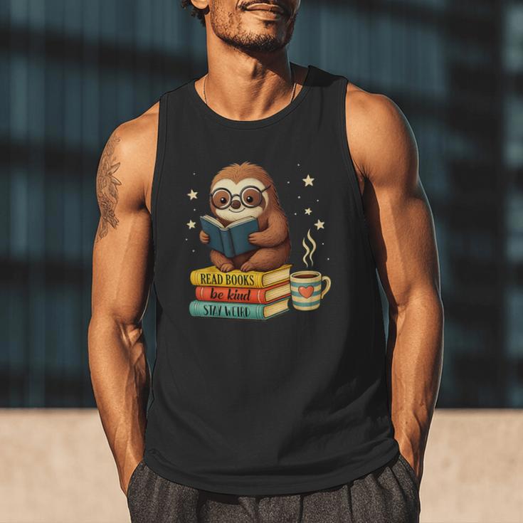 Book Lover Sloth Reading Bookish Library Read Books Be Kind Men Tank Top