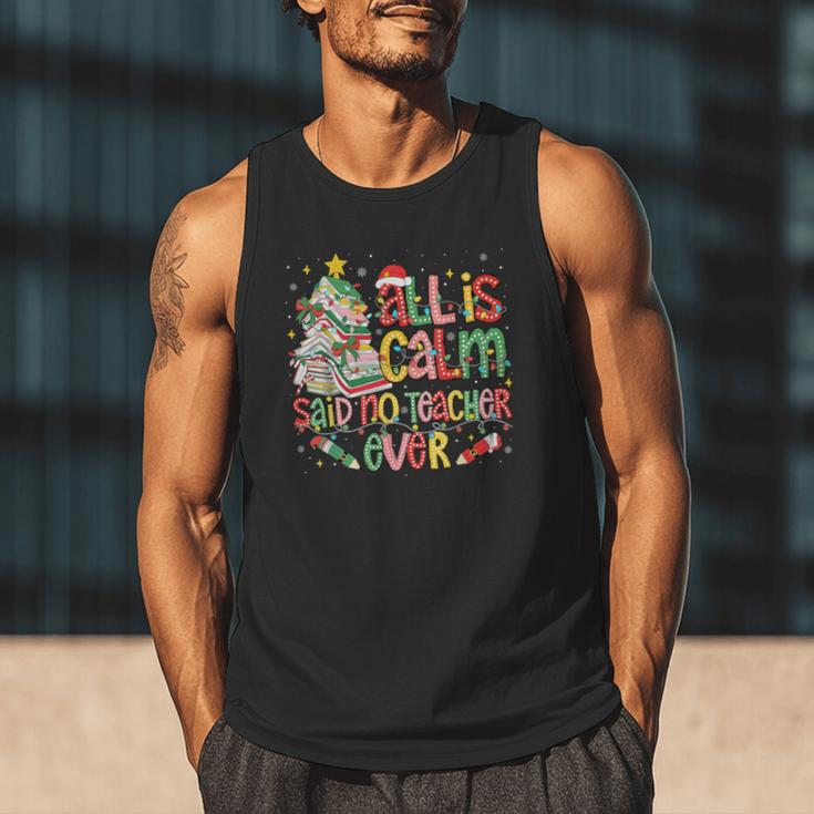 Book Tree All Is Calm Said No Teacher Ever Christmas Men Tank Top