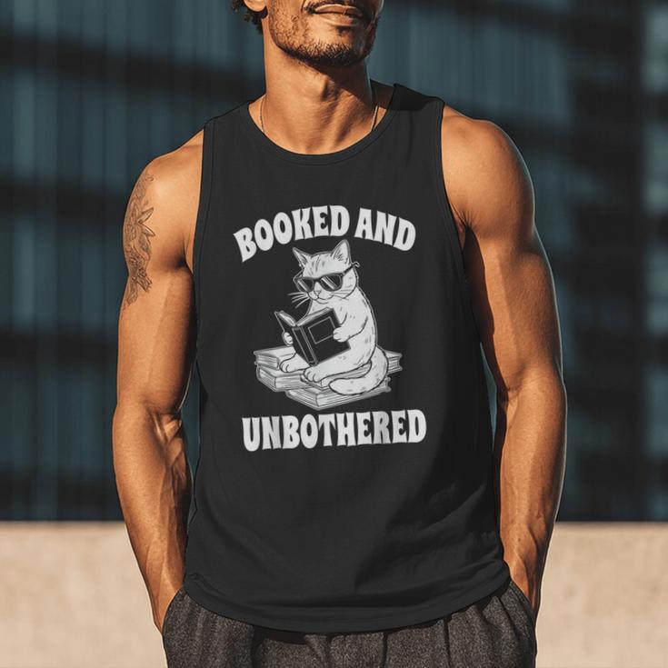 Booked And Unbothered Cat Reading Book Lovers Men Tank Top