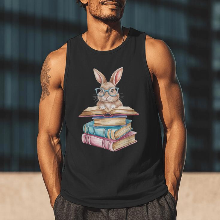 Books Bookworm Reader Book Cute Reading Bunny With Glasses Men Tank Top