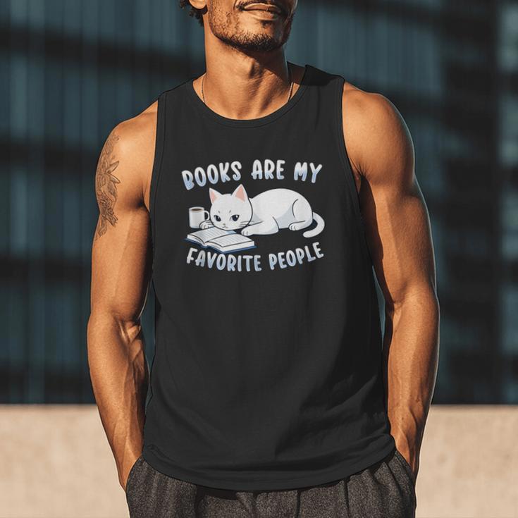 Books Are My Favorite People Cat With Coffee Mug Book Lovers Men Tank Top