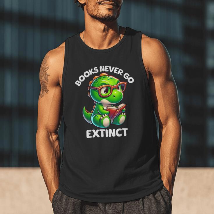 Books Never Go Extinct Reading Dinosaur Bookish Nerdy Men Tank Top
