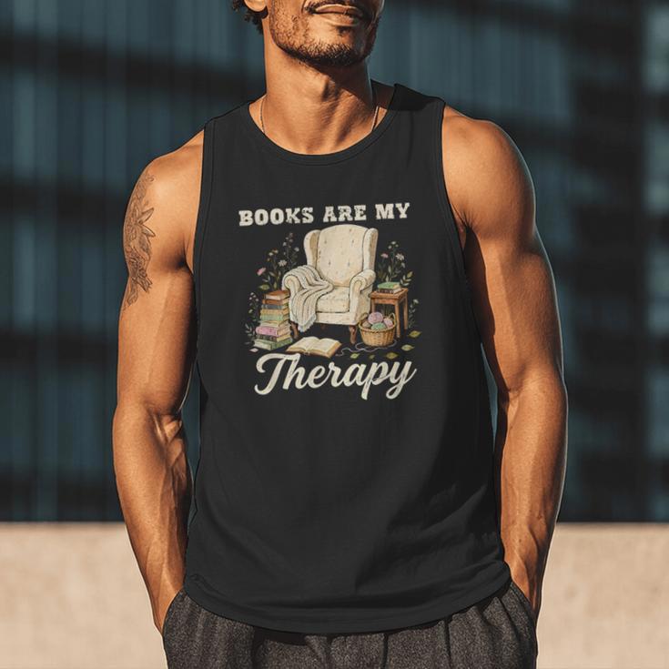 Books Are My Therapy Cozy Reading Chair Artwork Men Tank Top
