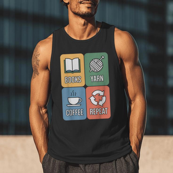 Books Yarn Coffee Repeat Crocheting Men Tank Top Books Yarn Coffee Repeat Crocheting Men Tank Top