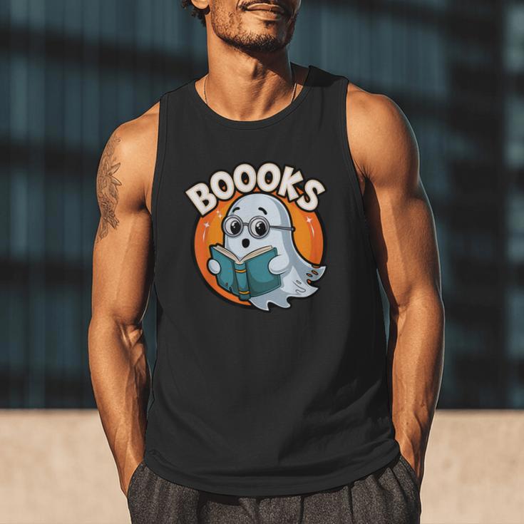 BOOOKS Cute Ghost Reading Books Halloween Men Tank Top