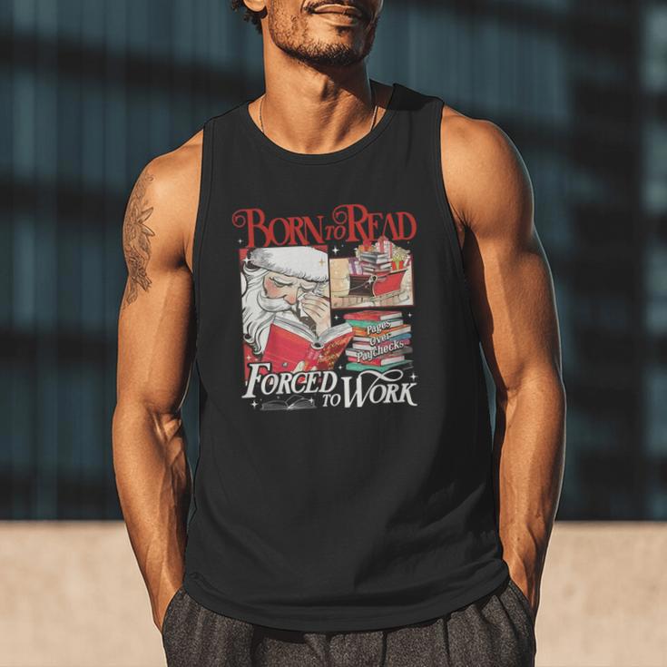 Born To Read Forced To Work Santa Christmas Book Lover Retro Men Tank Top
