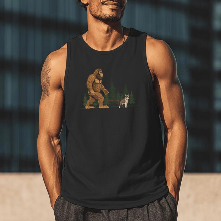 Boston Terrier Bigfoot Dog Walking Dog Mom Dad Kids Men Tank Top