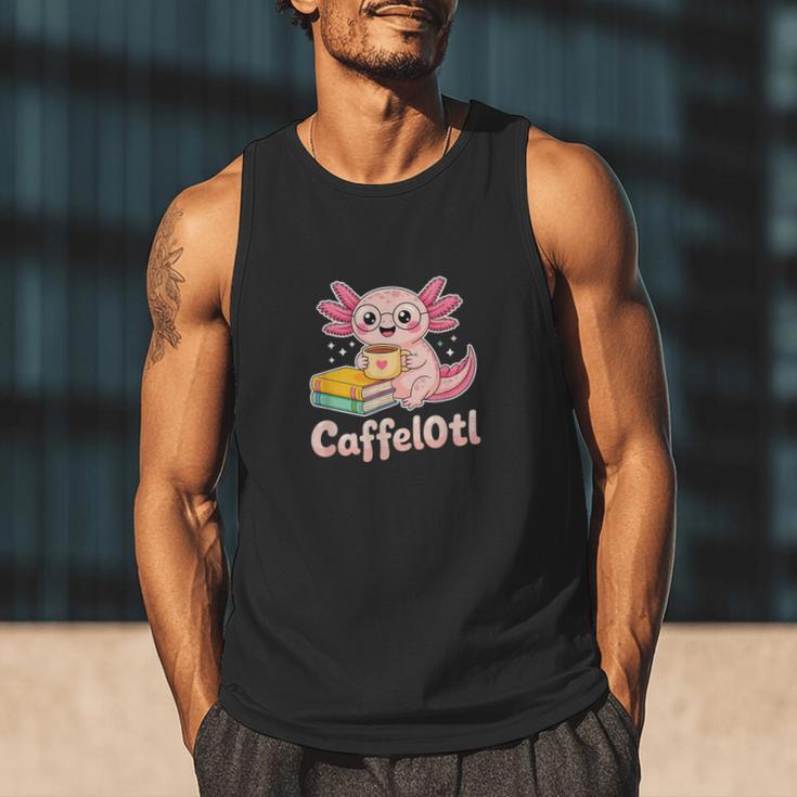 Caffelotl Cute Axolotl Pun Coffee Book Lover Kawaii Humor Men Tank Top