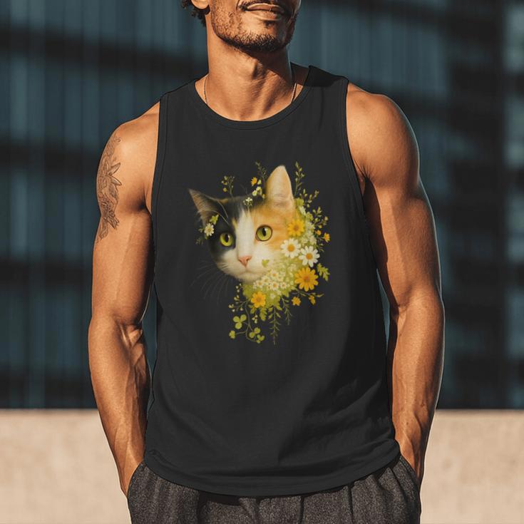 Calico Cat With Flowers For Mom Dad Women Men Kids Botanical Men Tank Top