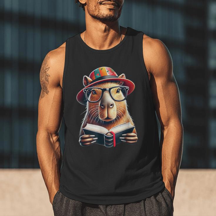 Capybara Bookworm Rodent Reading a Book Men Tank Top