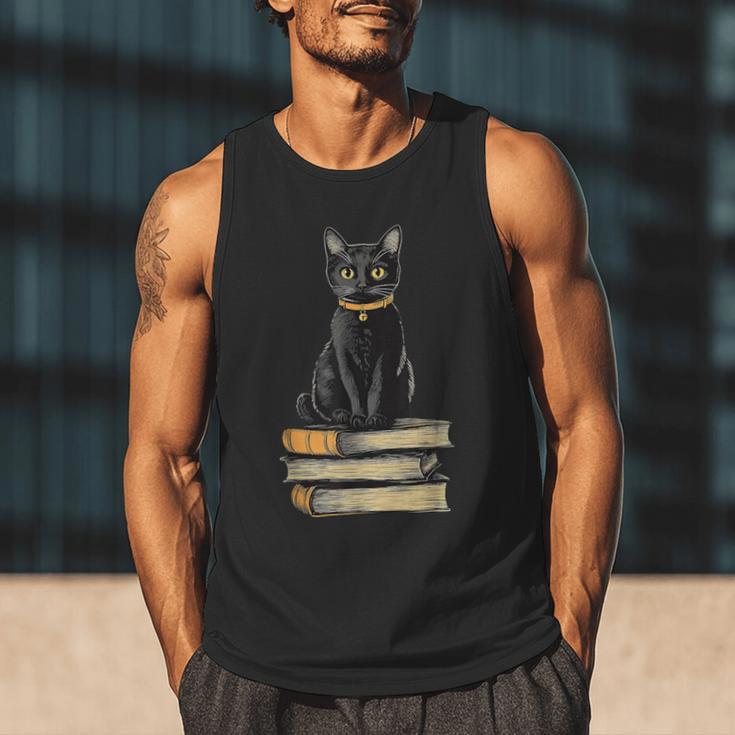Cat Sitting On Books Men Tank Top