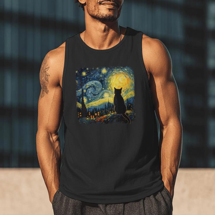 Cat Starry Night Van Gogh Cat For Cat Lover Cat Mom Cat Dad Men Tank Top