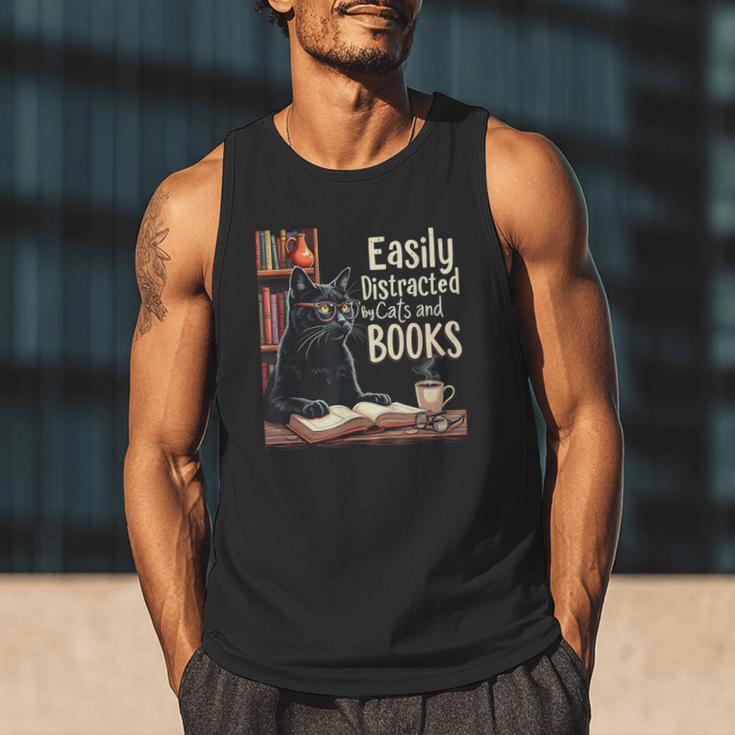 Cats And Books Book & Cat Lover Easily Distracted By Men Tank Top