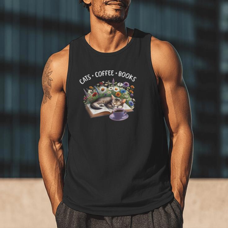 Cats Coffee Books Men Tank Top