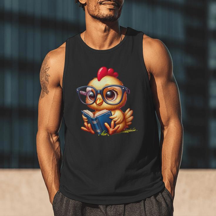 Chicken Reading a Book Farm Animal Chick Men Tank Top