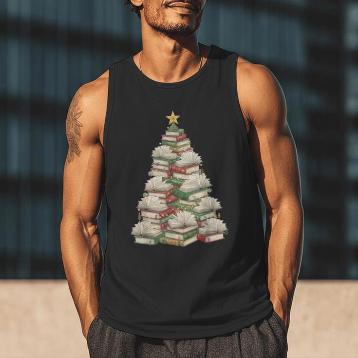 Christmas Book Tree Teacher Book Lover Xmas Librarian Men Tank Top
