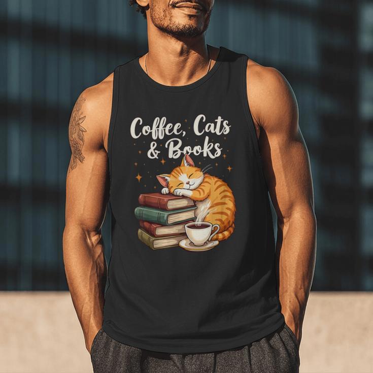 Coffee Cats & Books Lover For Women & Girls Coffee Men Tank Top