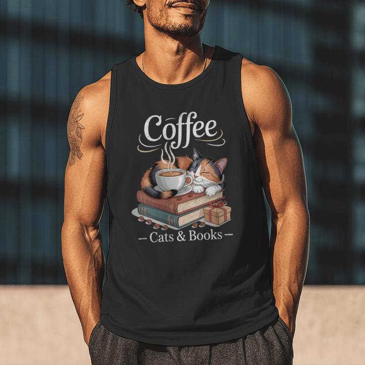 Coffee Cats And Books Cozy Calico Reader Love Cute Cat Men Tank Top Coffee Cats And Books Cozy Calico Reader Love Cute Cat Men Tank Top