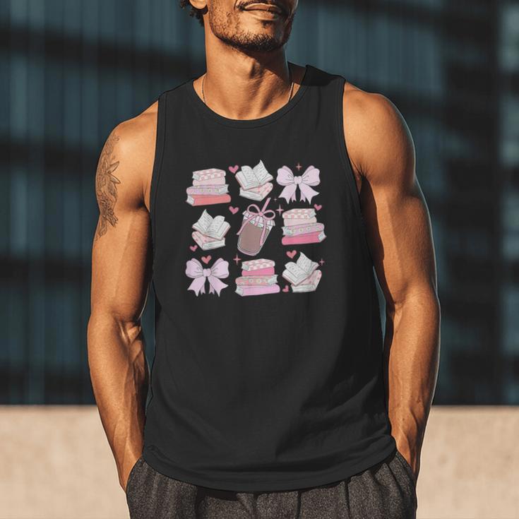 Coquette Bow Book Coffee Valentines Bookish Library Teacher Men Tank Top