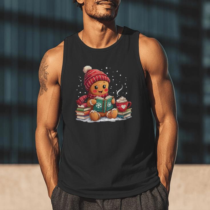 Cozy Gingerbread Christmas Reading Book Xmas Snowflakes Fall Men Tank Top