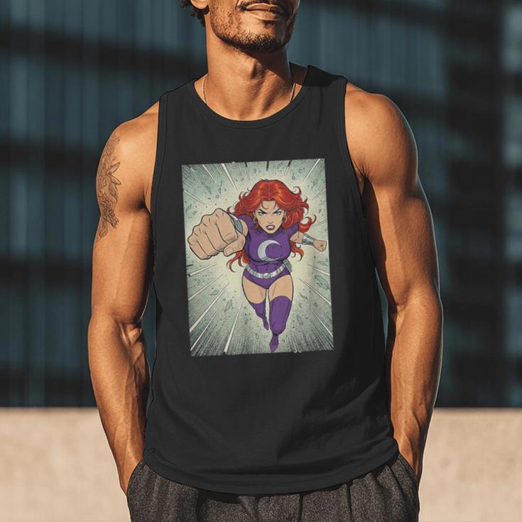 The Crimson Crescent 90s Retro Comic Book Superheroine Art Men Tank Top