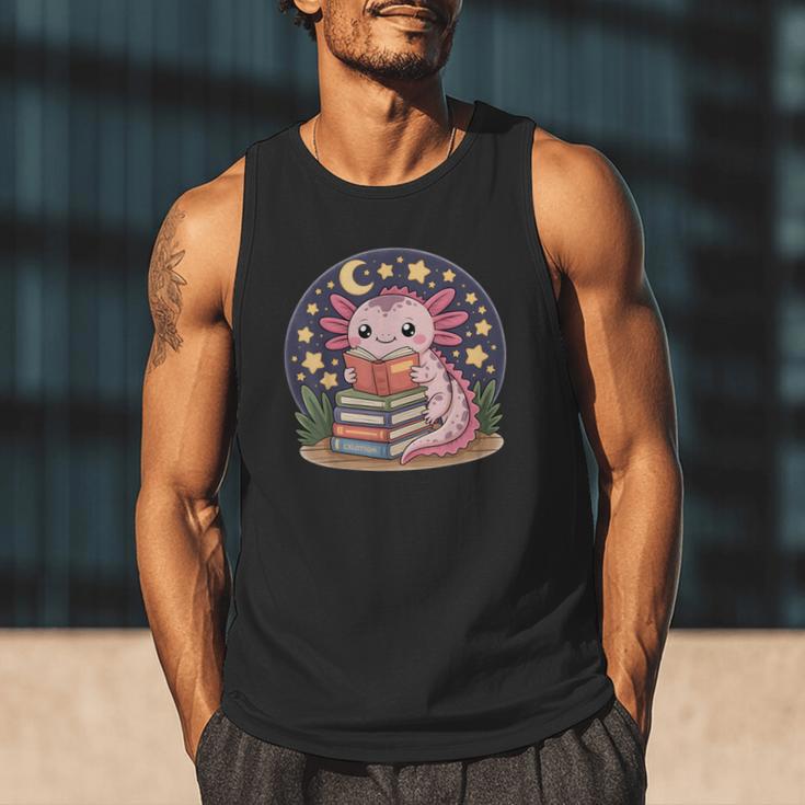 Cute Axolotl Reading Books Cozy Night Aesthetic Men Tank Top