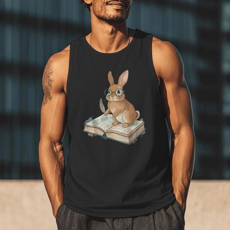 Cute Bunny Reading Book Glasses Bookworm Men Tank Top