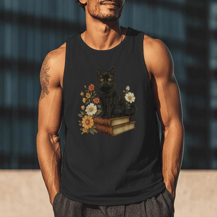 Cute Cat Book Flowers Men Tank Top