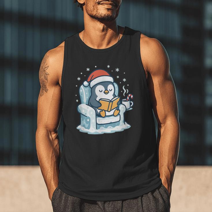 Cute Christmas Penguin Reading Book Cozy Winter Holiday Art Men Tank Top