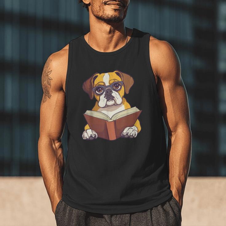 Cute Dog Boxer Reading Book Men Tank Top