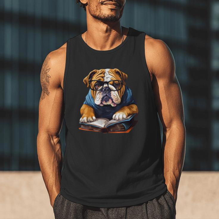 Cute Dog English Bulldog Reading Book Men Tank Top