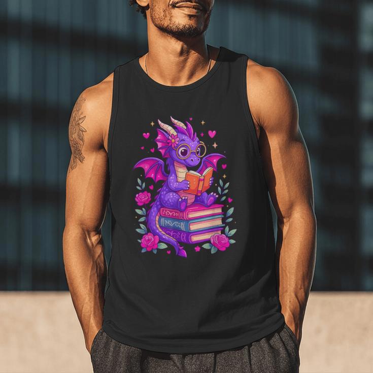 Cute Dragon Reading Books Bookworm Men Tank Top Cute Dragon Reading Books Bookworm Men Tank Top