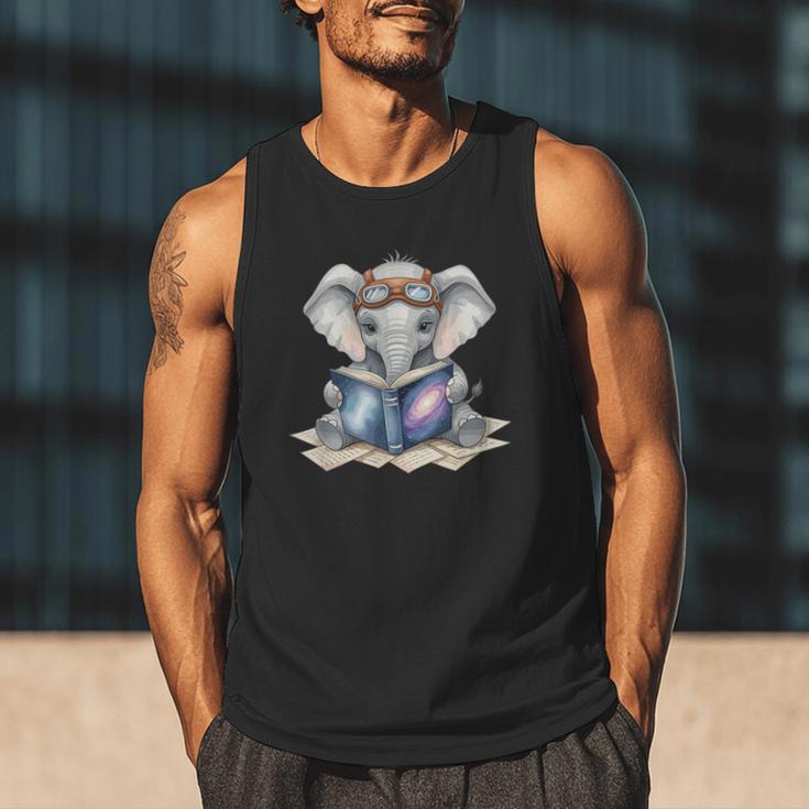Cute Elephant Reading Universe Book Men Tank Top
