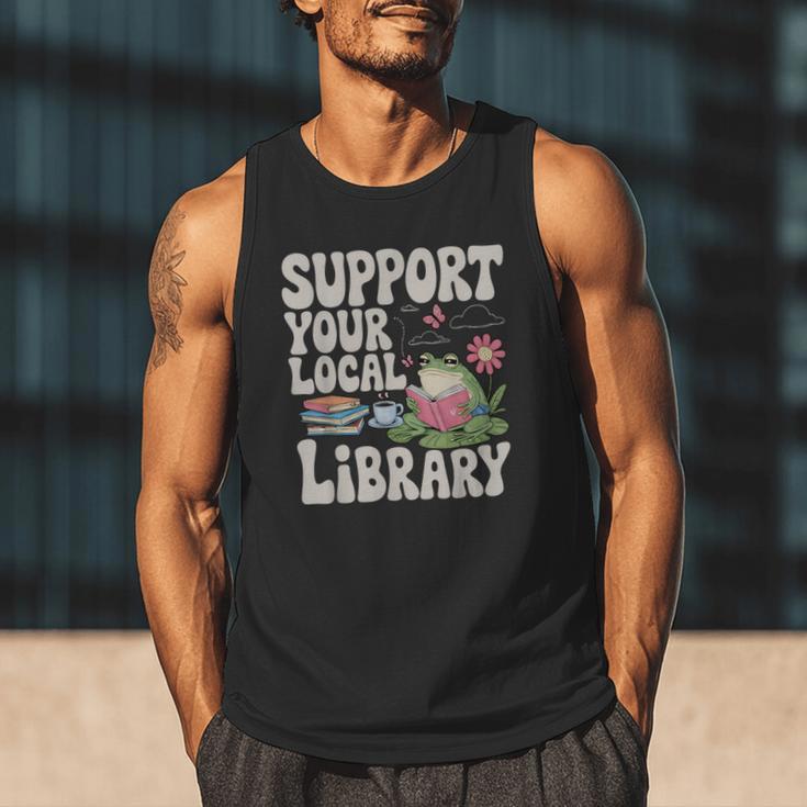 Cute Frog Support Your Local Library Librarian Book Lover Men Tank Top