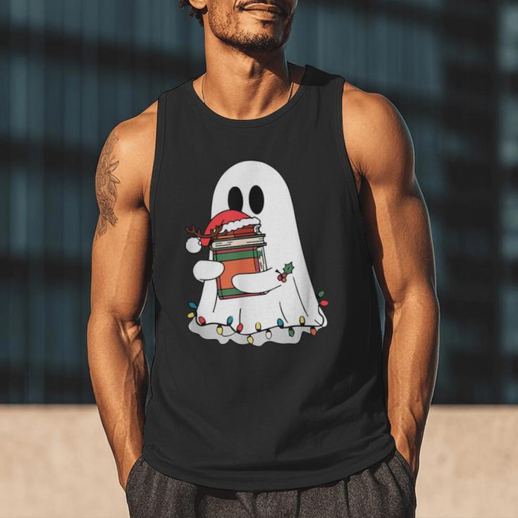 Cute Ghost Holding Books Bookish Christmas Men Tank Top