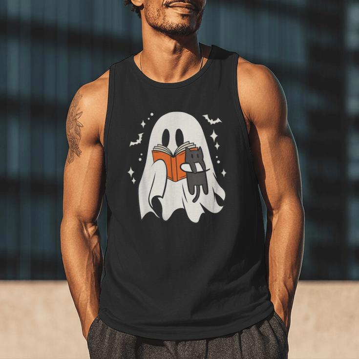 Cute Ghost Reading Book Spooky Season Halloween Costume Kids Men Tank Top