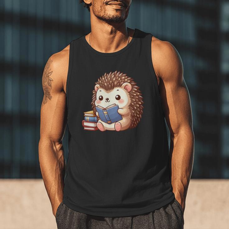 Cute Hedgehog Book Lover Readers Animal Reading Men Tank Top